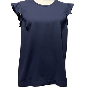 J. Crew Navy Ruffle Sleeve Top, Zipper Closure in Back. So much nicer in person.